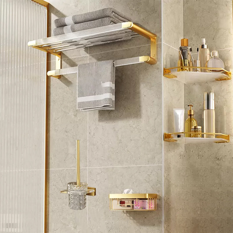 Modern Bathroom Accessory Set in Gold Metal and Acrylic Bath Hardware Set 5-Piece Set (Toilet Paper Holder) Clearhalo 'Bathroom Hardware Sets' 'Bathroom Hardware' 'Bathroom Remodel & Bathroom Fixtures' 'bathroom_hardware_sets' 'Home Improvement' 'home_improvement' 'home_improvement_bathroom_hardware_sets' 7116298