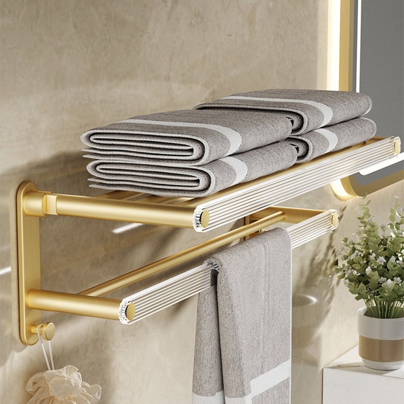 Modern Bathroom Accessory Set in Gold Metal and Acrylic Bath Hardware Set Foldable Towel Rack (24"L) Clearhalo 'Bathroom Hardware Sets' 'Bathroom Hardware' 'Bathroom Remodel & Bathroom Fixtures' 'bathroom_hardware_sets' 'Home Improvement' 'home_improvement' 'home_improvement_bathroom_hardware_sets' 7116303