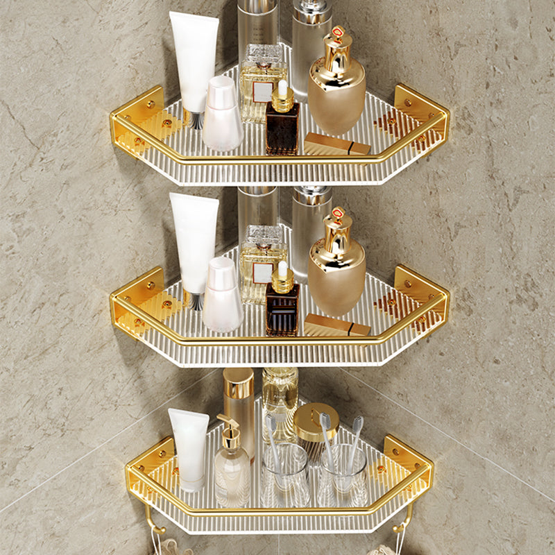 Modern Bathroom Accessory Set in Gold Metal and Acrylic Bath Hardware Set 3-Piece Set (Triangle Bath Shelf) Clearhalo 'Bathroom Hardware Sets' 'Bathroom Hardware' 'Bathroom Remodel & Bathroom Fixtures' 'bathroom_hardware_sets' 'Home Improvement' 'home_improvement' 'home_improvement_bathroom_hardware_sets' 7116305