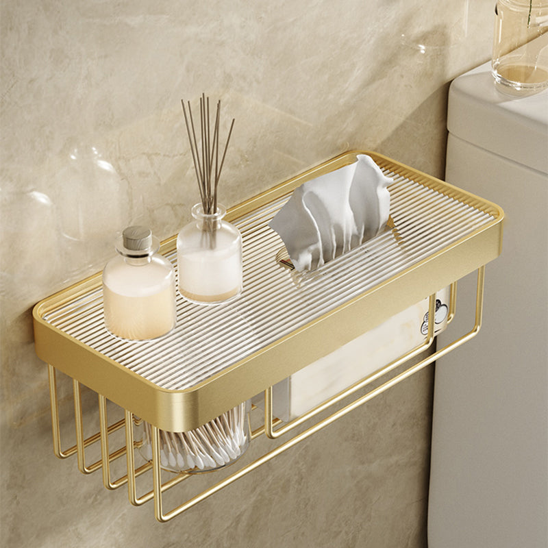 Modern Bathroom Accessory Set in Gold Metal and Acrylic Bath Hardware Set Toilet Paper Holder (12"L) Clearhalo 'Bathroom Hardware Sets' 'Bathroom Hardware' 'Bathroom Remodel & Bathroom Fixtures' 'bathroom_hardware_sets' 'Home Improvement' 'home_improvement' 'home_improvement_bathroom_hardware_sets' 7116306