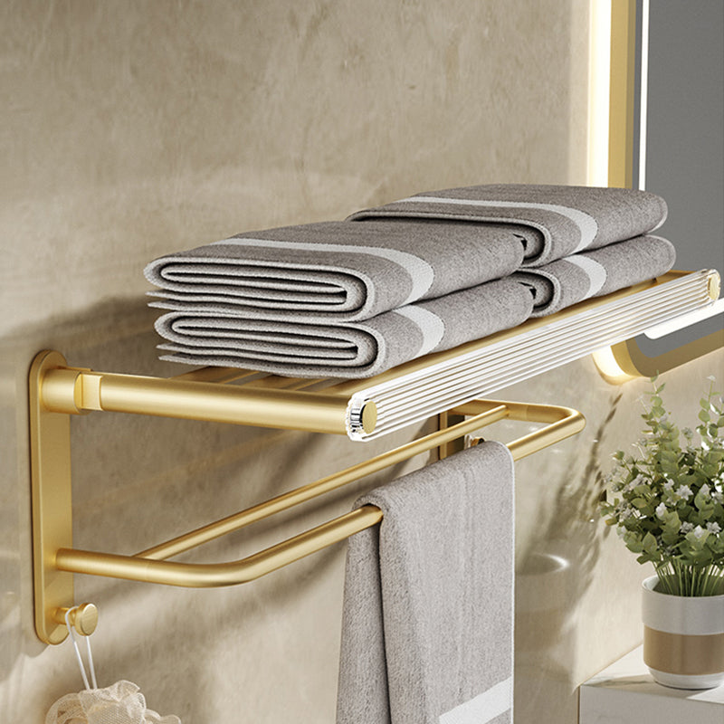 Modern Bathroom Accessory Set in Gold Metal and Acrylic Bath Hardware Set Foldable Towel Rack Clearhalo 'Bathroom Hardware Sets' 'Bathroom Hardware' 'Bathroom Remodel & Bathroom Fixtures' 'bathroom_hardware_sets' 'Home Improvement' 'home_improvement' 'home_improvement_bathroom_hardware_sets' 7116308
