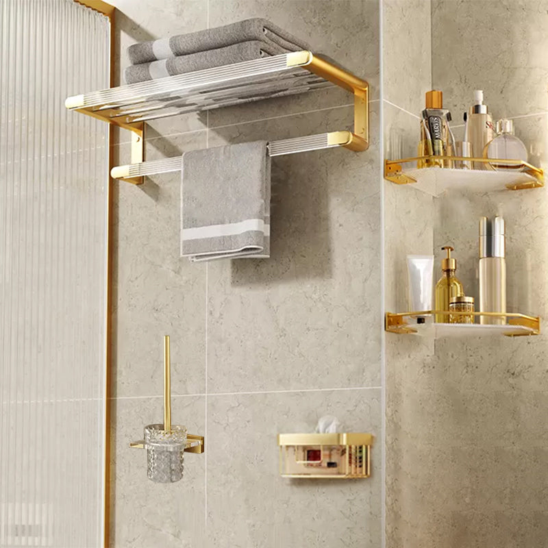 Modern Bathroom Accessory Set in Gold Metal and Acrylic Bath Hardware Set 5-Piece Set (8"L Toilet Paper Holder) Clearhalo 'Bathroom Hardware Sets' 'Bathroom Hardware' 'Bathroom Remodel & Bathroom Fixtures' 'bathroom_hardware_sets' 'Home Improvement' 'home_improvement' 'home_improvement_bathroom_hardware_sets' 7116309
