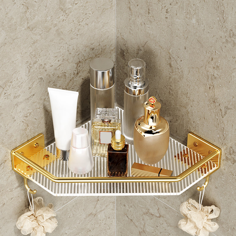 Modern Bathroom Accessory Set in Gold Metal and Acrylic Bath Hardware Set Triangle Bath Shelf (with Hook) Clearhalo 'Bathroom Hardware Sets' 'Bathroom Hardware' 'Bathroom Remodel & Bathroom Fixtures' 'bathroom_hardware_sets' 'Home Improvement' 'home_improvement' 'home_improvement_bathroom_hardware_sets' 7116310