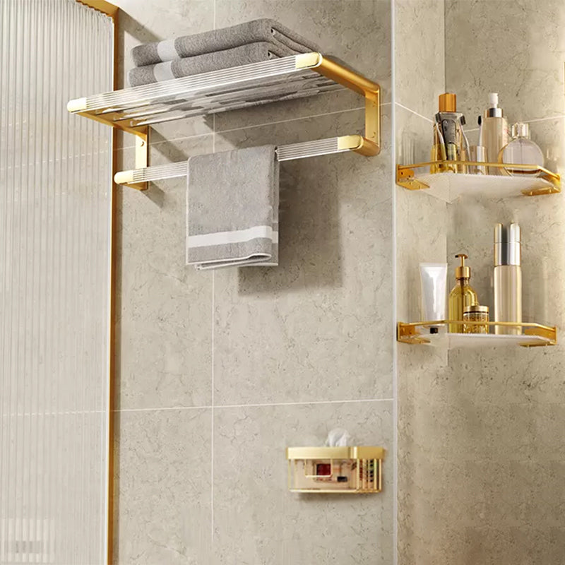 Modern Bathroom Accessory Set in Gold Metal and Acrylic Bath Hardware Set 4-Piece Set (8"L Toilet Paper Holder) Clearhalo 'Bathroom Hardware Sets' 'Bathroom Hardware' 'Bathroom Remodel & Bathroom Fixtures' 'bathroom_hardware_sets' 'Home Improvement' 'home_improvement' 'home_improvement_bathroom_hardware_sets' 7116311