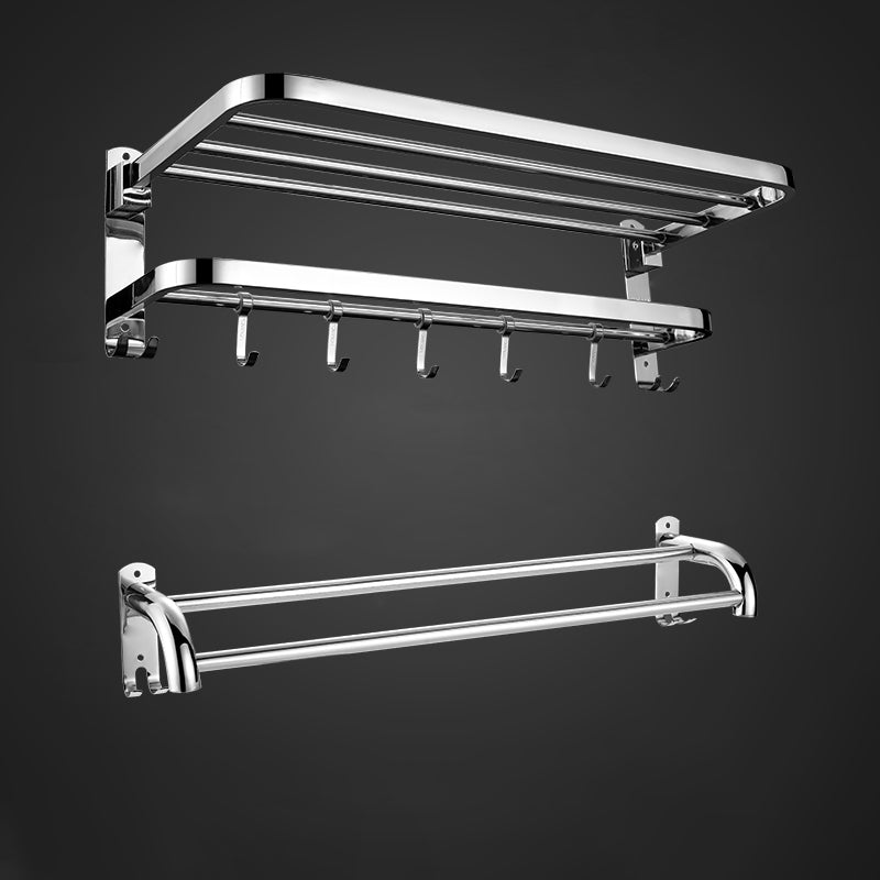 Contemporary Metal Bathroom Accessory As Individual Or As a Set with Paper Holder Silver Towel Rack with Towel Bar Clearhalo 'Bathroom Hardware Sets' 'Bathroom Hardware' 'Bathroom Remodel & Bathroom Fixtures' 'bathroom_hardware_sets' 'Home Improvement' 'home_improvement' 'home_improvement_bathroom_hardware_sets' 7116347