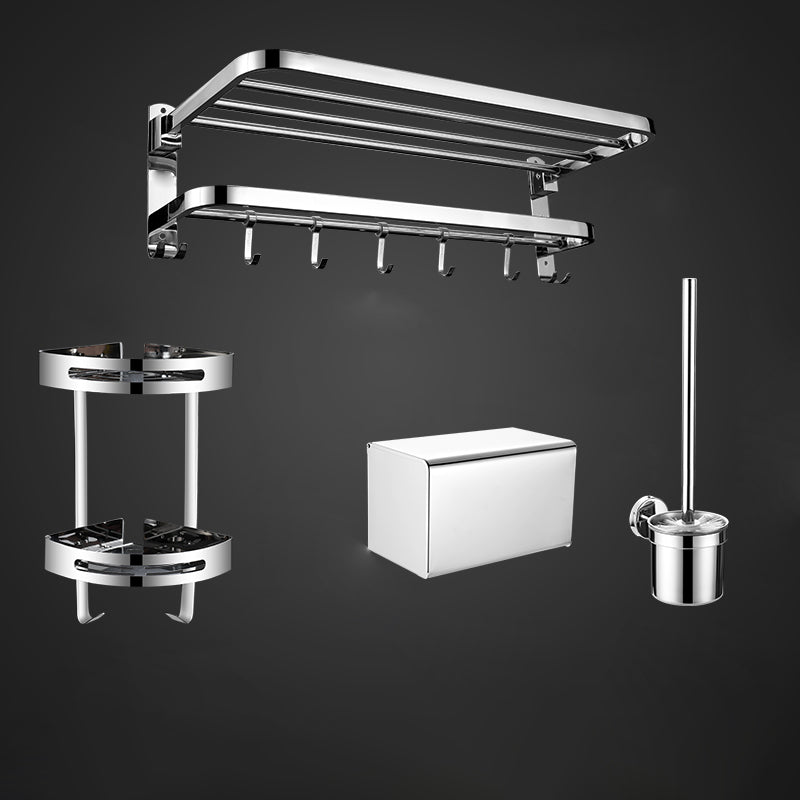 Contemporary Metal Bathroom Accessory As Individual Or As a Set with Paper Holder Silver 4-Piece Set Clearhalo 'Bathroom Hardware Sets' 'Bathroom Hardware' 'Bathroom Remodel & Bathroom Fixtures' 'bathroom_hardware_sets' 'Home Improvement' 'home_improvement' 'home_improvement_bathroom_hardware_sets' 7116353