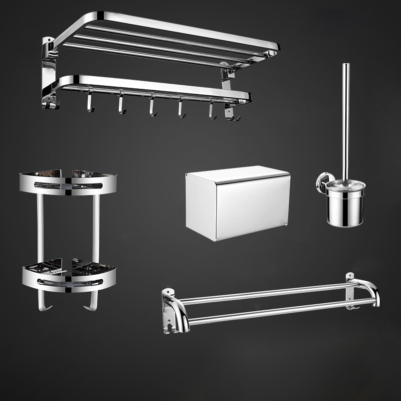 Contemporary Metal Bathroom Accessory As Individual Or As a Set with Paper Holder Silver 5 piece Set Clearhalo 'Bathroom Hardware Sets' 'Bathroom Hardware' 'Bathroom Remodel & Bathroom Fixtures' 'bathroom_hardware_sets' 'Home Improvement' 'home_improvement' 'home_improvement_bathroom_hardware_sets' 7116355
