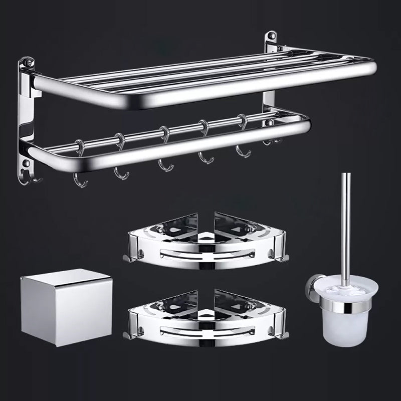 Contemporary Bathroom Accessories Hardware Set in Silver with Towel Bar White 5-Piece Set (Toilet Paper Holder) Clearhalo 'Bathroom Hardware Sets' 'Bathroom Hardware' 'Bathroom Remodel & Bathroom Fixtures' 'bathroom_hardware_sets' 'Home Improvement' 'home_improvement' 'home_improvement_bathroom_hardware_sets' 7116364