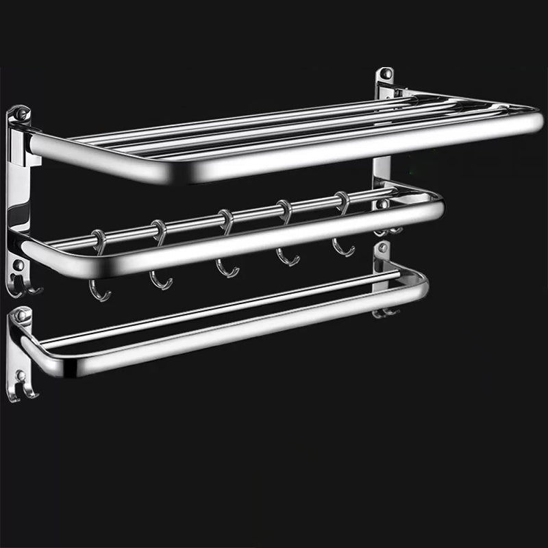 Contemporary Bathroom Accessories Hardware Set in Silver with Towel Bar Silver Towel Rack with Towel Bar Clearhalo 'Bathroom Hardware Sets' 'Bathroom Hardware' 'Bathroom Remodel & Bathroom Fixtures' 'bathroom_hardware_sets' 'Home Improvement' 'home_improvement' 'home_improvement_bathroom_hardware_sets' 7116370