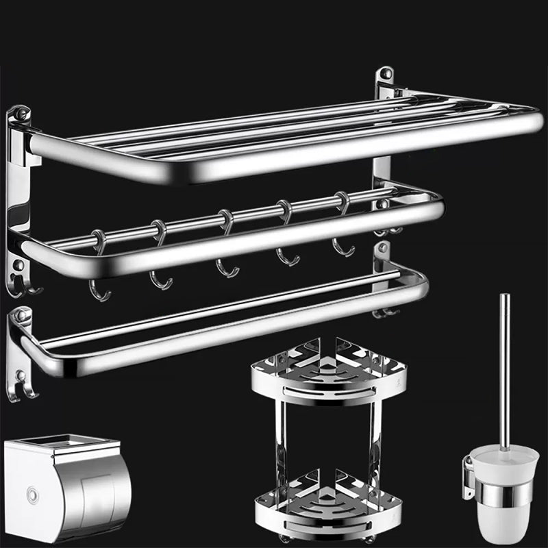 Contemporary Bathroom Accessories Hardware Set in Silver with Towel Bar Silver 5-Piece Set (Toilet Paper Holder) Clearhalo 'Bathroom Hardware Sets' 'Bathroom Hardware' 'Bathroom Remodel & Bathroom Fixtures' 'bathroom_hardware_sets' 'Home Improvement' 'home_improvement' 'home_improvement_bathroom_hardware_sets' 7116372