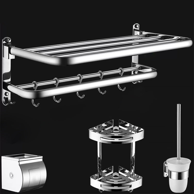 Contemporary Bathroom Accessories Hardware Set in Silver with Towel Bar Silver 4-Piece Set (Toilet Brush) Clearhalo 'Bathroom Hardware Sets' 'Bathroom Hardware' 'Bathroom Remodel & Bathroom Fixtures' 'bathroom_hardware_sets' 'Home Improvement' 'home_improvement' 'home_improvement_bathroom_hardware_sets' 7116374