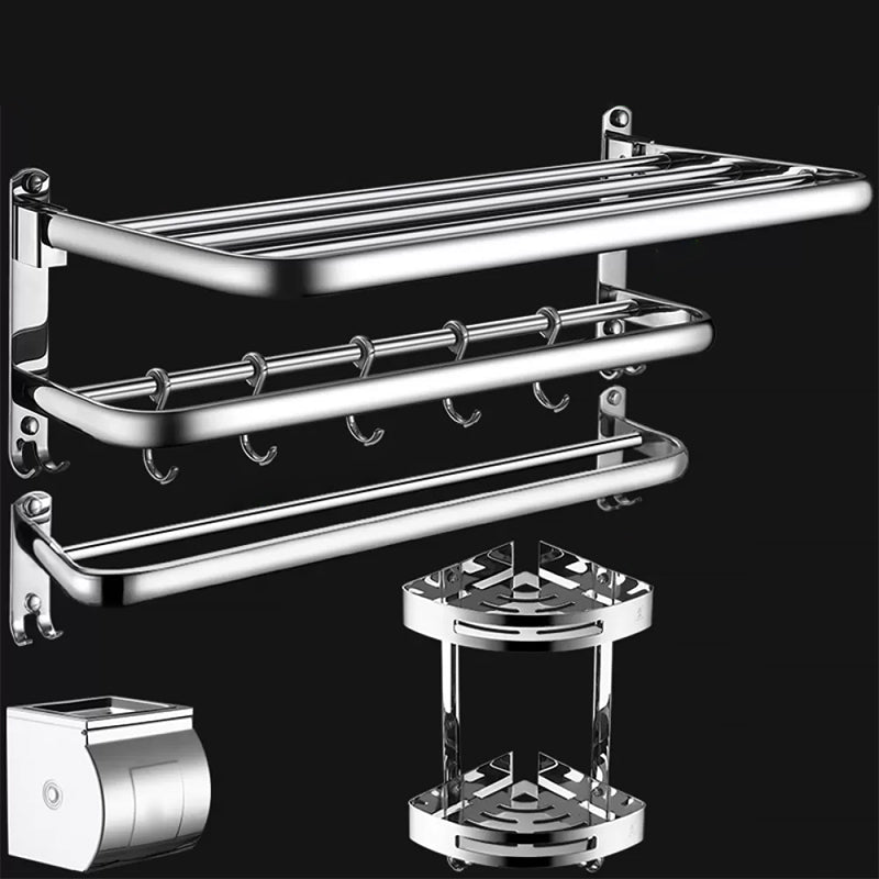 Contemporary Bathroom Accessories Hardware Set in Silver with Towel Bar Silver 4-Piece Set (Toilet Paper Holder) Clearhalo 'Bathroom Hardware Sets' 'Bathroom Hardware' 'Bathroom Remodel & Bathroom Fixtures' 'bathroom_hardware_sets' 'Home Improvement' 'home_improvement' 'home_improvement_bathroom_hardware_sets' 7116376