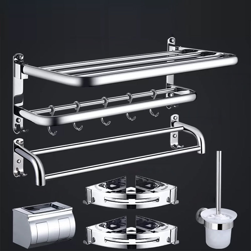 Contemporary Bathroom Accessories Hardware Set in Silver with Towel Bar Light Silver 6-Piece Set (Toilet Paper Holder) Clearhalo 'Bathroom Hardware Sets' 'Bathroom Hardware' 'Bathroom Remodel & Bathroom Fixtures' 'bathroom_hardware_sets' 'Home Improvement' 'home_improvement' 'home_improvement_bathroom_hardware_sets' 7116389