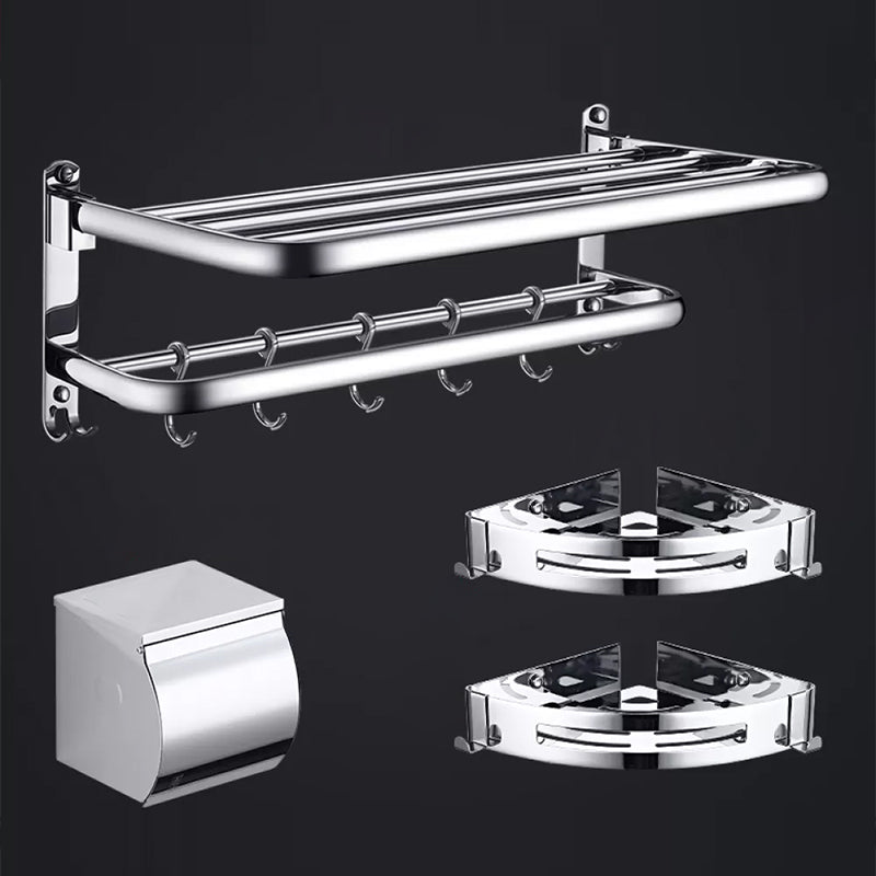 Contemporary Bathroom Accessories Hardware Set in Silver with Towel Bar White/Silver 4-Piece Set (Toilet Paper Holder) Clearhalo 'Bathroom Hardware Sets' 'Bathroom Hardware' 'Bathroom Remodel & Bathroom Fixtures' 'bathroom_hardware_sets' 'Home Improvement' 'home_improvement' 'home_improvement_bathroom_hardware_sets' 7116390
