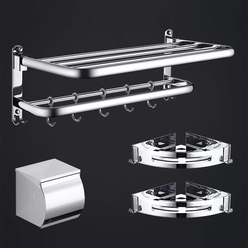 Contemporary Bathroom Accessories Hardware Set in Silver with Towel Bar White Silver 4-Piece Set (Toilet Paper Holder) Clearhalo 'Bathroom Hardware Sets' 'Bathroom Hardware' 'Bathroom Remodel & Bathroom Fixtures' 'bathroom_hardware_sets' 'Home Improvement' 'home_improvement' 'home_improvement_bathroom_hardware_sets' 7116390