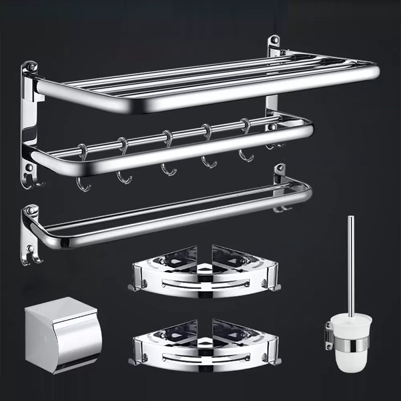 Contemporary Bathroom Accessories Hardware Set in Silver with Towel Bar White Silver 6-Piece Set (Toilet Paper Holder) Clearhalo 'Bathroom Hardware Sets' 'Bathroom Hardware' 'Bathroom Remodel & Bathroom Fixtures' 'bathroom_hardware_sets' 'Home Improvement' 'home_improvement' 'home_improvement_bathroom_hardware_sets' 7116391