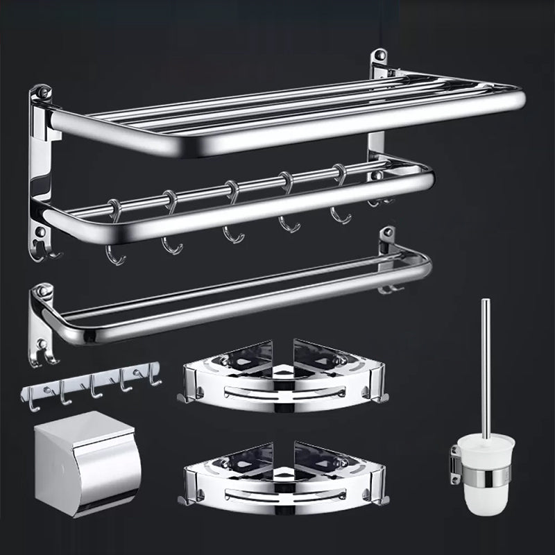 Contemporary Bathroom Accessories Hardware Set in Silver with Towel Bar White/Silver 7-Piece Set (Toilet Paper Holder) Clearhalo 'Bathroom Hardware Sets' 'Bathroom Hardware' 'Bathroom Remodel & Bathroom Fixtures' 'bathroom_hardware_sets' 'Home Improvement' 'home_improvement' 'home_improvement_bathroom_hardware_sets' 7116392