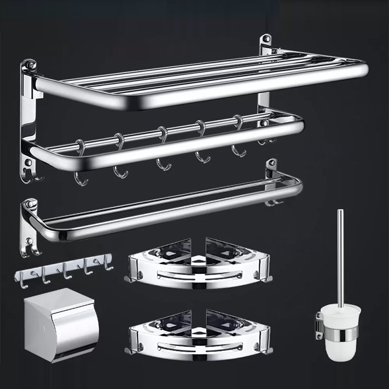 Contemporary Bathroom Accessories Hardware Set in Silver with Towel Bar White Silver 7-Piece Set (Toilet Paper Holder) Clearhalo 'Bathroom Hardware Sets' 'Bathroom Hardware' 'Bathroom Remodel & Bathroom Fixtures' 'bathroom_hardware_sets' 'Home Improvement' 'home_improvement' 'home_improvement_bathroom_hardware_sets' 7116392