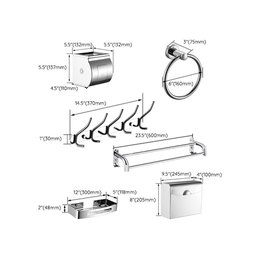 Contemporary Bathroom Accessories Hardware Set in Silver with Towel Bar Clearhalo 'Bathroom Hardware Sets' 'Bathroom Hardware' 'Bathroom Remodel & Bathroom Fixtures' 'bathroom_hardware_sets' 'Home Improvement' 'home_improvement' 'home_improvement_bathroom_hardware_sets' 7116395