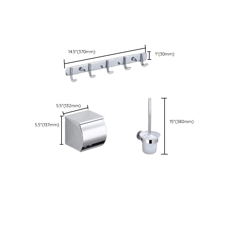 Contemporary Bathroom Accessories Hardware Set in Silver with Towel Bar Clearhalo 'Bathroom Hardware Sets' 'Bathroom Hardware' 'Bathroom Remodel & Bathroom Fixtures' 'bathroom_hardware_sets' 'Home Improvement' 'home_improvement' 'home_improvement_bathroom_hardware_sets' 7116396