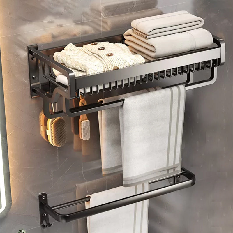 Modern Bathroom Accessories Hardware Set Bath Shelf Accessories Hardware Set Black Mesh Basket Towel Holder & Double Rod Towel Holder Clearhalo 'Bathroom Hardware Sets' 'Bathroom Hardware' 'Bathroom Remodel & Bathroom Fixtures' 'bathroom_hardware_sets' 'Home Improvement' 'home_improvement' 'home_improvement_bathroom_hardware_sets' 7116437