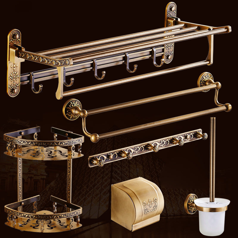 Traditional Bathroom Accessories Hardware Set Brass Bathroom Hardware Double Bars 6-Piece Set Clearhalo 'Bathroom Hardware Sets' 'Bathroom Hardware' 'Bathroom Remodel & Bathroom Fixtures' 'bathroom_hardware_sets' 'Home Improvement' 'home_improvement' 'home_improvement_bathroom_hardware_sets' 7116521