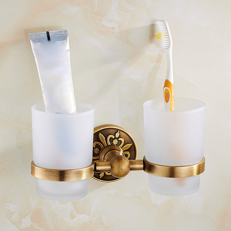 Traditional Bathroom Accessories Hardware Set Brass Bathroom Hardware Double Cup Holder Clearhalo 'Bathroom Hardware Sets' 'Bathroom Hardware' 'Bathroom Remodel & Bathroom Fixtures' 'bathroom_hardware_sets' 'Home Improvement' 'home_improvement' 'home_improvement_bathroom_hardware_sets' 7116523