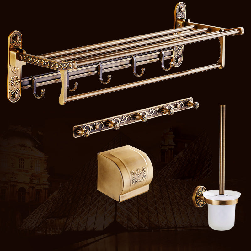Traditional Bathroom Accessories Hardware Set Brass Bathroom Hardware 4-Piece Set (Row Hook) Clearhalo 'Bathroom Hardware Sets' 'Bathroom Hardware' 'Bathroom Remodel & Bathroom Fixtures' 'bathroom_hardware_sets' 'Home Improvement' 'home_improvement' 'home_improvement_bathroom_hardware_sets' 7116528