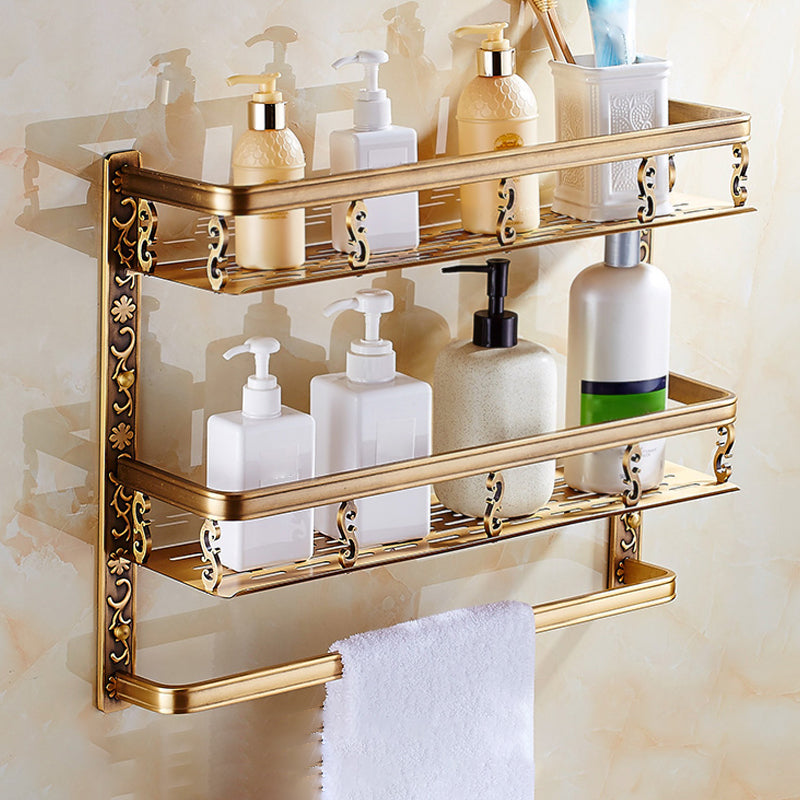Traditional Bathroom Accessories Hardware Set Brass Bathroom Hardware Double Layer Square Bathroom Shelf With Rod Clearhalo 'Bathroom Hardware Sets' 'Bathroom Hardware' 'Bathroom Remodel & Bathroom Fixtures' 'bathroom_hardware_sets' 'Home Improvement' 'home_improvement' 'home_improvement_bathroom_hardware_sets' 7116531