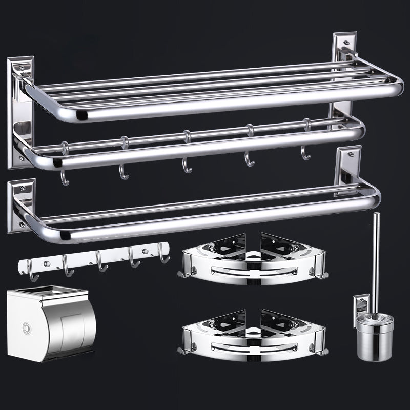 Silver Contemporary Bathroom Accessory As Individual Or As a Set Silver 7-Piece Set Clearhalo 'Bathroom Hardware Sets' 'Bathroom Hardware' 'Bathroom Remodel & Bathroom Fixtures' 'bathroom_hardware_sets' 'Home Improvement' 'home_improvement' 'home_improvement_bathroom_hardware_sets' 7116548
