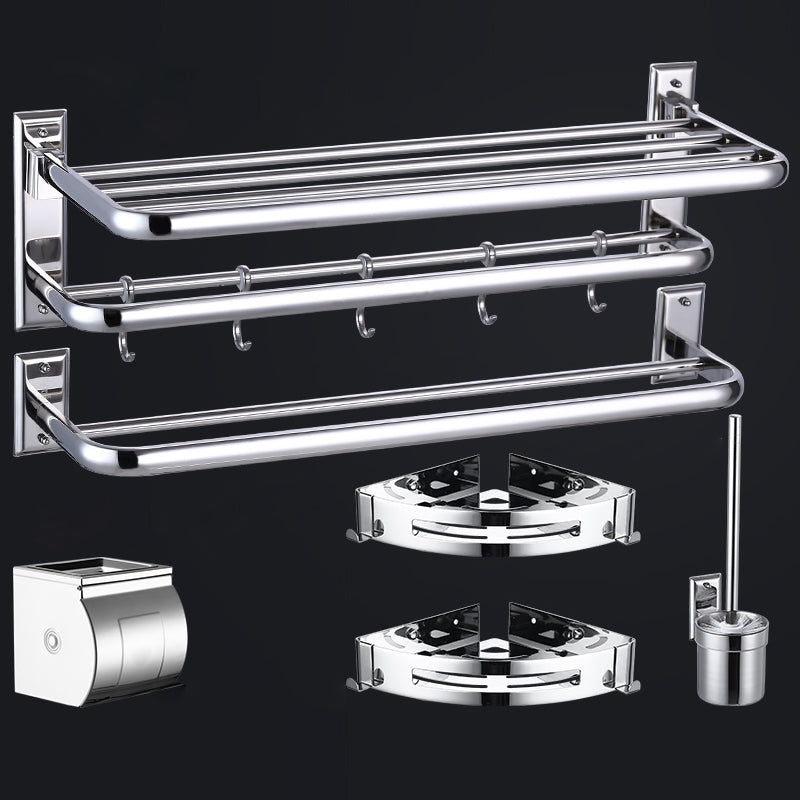 Silver Contemporary Bathroom Accessory As Individual Or As a Set Silver 6-Piece Set (Toilet Paper Holder) Clearhalo 'Bathroom Hardware Sets' 'Bathroom Hardware' 'Bathroom Remodel & Bathroom Fixtures' 'bathroom_hardware_sets' 'Home Improvement' 'home_improvement' 'home_improvement_bathroom_hardware_sets' 7116551