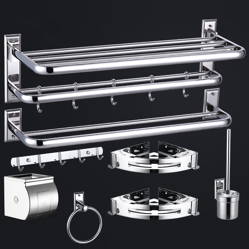 Silver Contemporary Bathroom Accessory As Individual Or As a Set Silver 8-Piece Set Clearhalo 'Bathroom Hardware Sets' 'Bathroom Hardware' 'Bathroom Remodel & Bathroom Fixtures' 'bathroom_hardware_sets' 'Home Improvement' 'home_improvement' 'home_improvement_bathroom_hardware_sets' 7116553