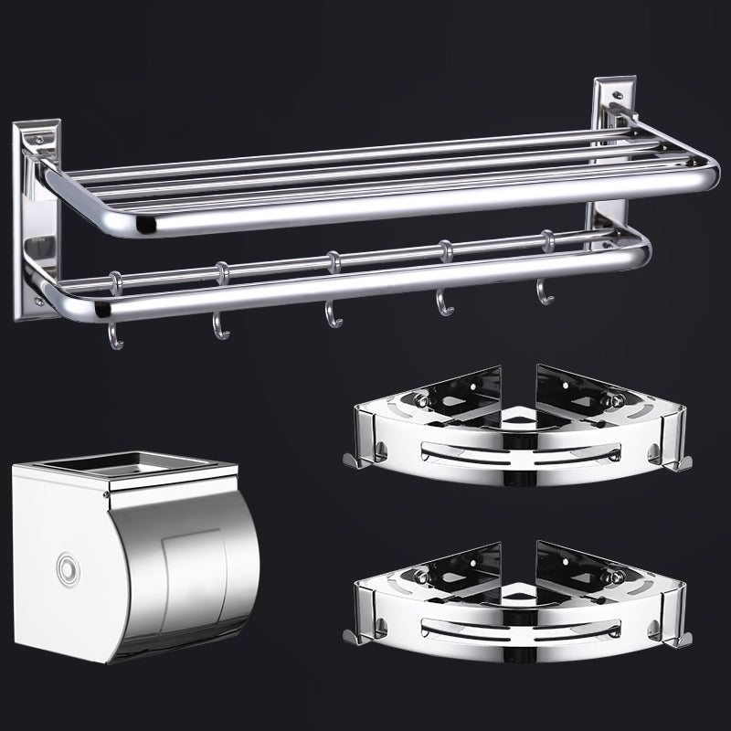Silver Contemporary Bathroom Accessory As Individual Or As a Set Silver 4-Piece Set Clearhalo 'Bathroom Hardware Sets' 'Bathroom Hardware' 'Bathroom Remodel & Bathroom Fixtures' 'bathroom_hardware_sets' 'Home Improvement' 'home_improvement' 'home_improvement_bathroom_hardware_sets' 7116556