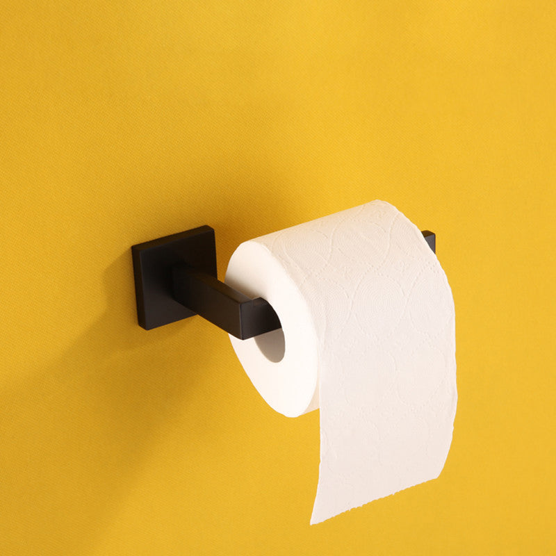 Contemporary Black Bathroom Accessory Kit in Metal with Towel Ring Toilet Paper Holder Clearhalo 'Bathroom Hardware Sets' 'Bathroom Hardware' 'Bathroom Remodel & Bathroom Fixtures' 'bathroom_hardware_sets' 'Home Improvement' 'home_improvement' 'home_improvement_bathroom_hardware_sets' 7116598