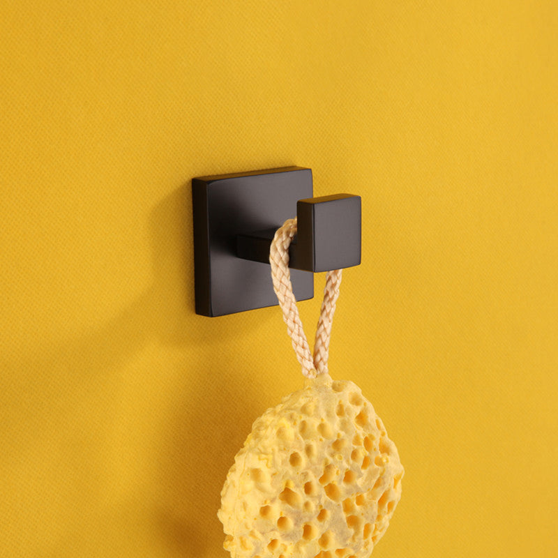 Contemporary Black Bathroom Accessory Kit in Metal with Towel Ring Towel Robe Hook Clearhalo 'Bathroom Hardware Sets' 'Bathroom Hardware' 'Bathroom Remodel & Bathroom Fixtures' 'bathroom_hardware_sets' 'Home Improvement' 'home_improvement' 'home_improvement_bathroom_hardware_sets' 7116599