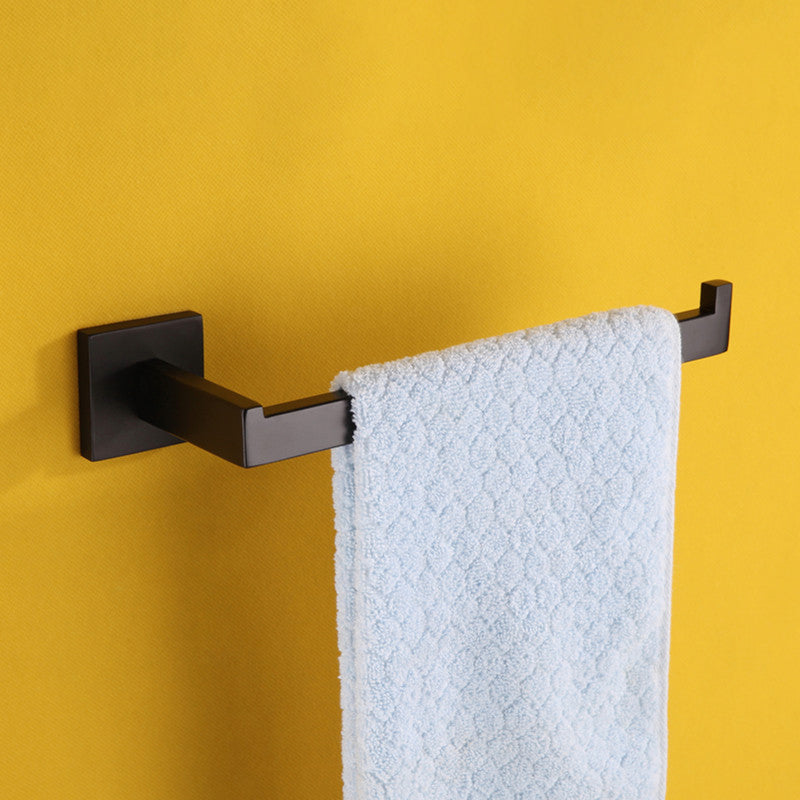 Contemporary Black Bathroom Accessory Kit in Metal with Towel Ring Towel Ring Clearhalo 'Bathroom Hardware Sets' 'Bathroom Hardware' 'Bathroom Remodel & Bathroom Fixtures' 'bathroom_hardware_sets' 'Home Improvement' 'home_improvement' 'home_improvement_bathroom_hardware_sets' 7116602