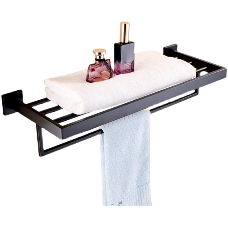 Contemporary Black Bathroom Accessory Kit in Metal with Towel Ring Clearhalo 'Bathroom Hardware Sets' 'Bathroom Hardware' 'Bathroom Remodel & Bathroom Fixtures' 'bathroom_hardware_sets' 'Home Improvement' 'home_improvement' 'home_improvement_bathroom_hardware_sets' 7116606