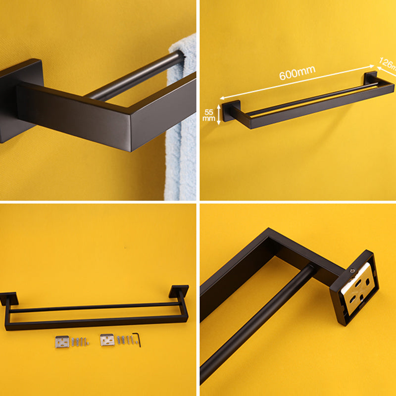 Contemporary Black Bathroom Accessory Kit in Metal with Towel Ring Clearhalo 'Bathroom Hardware Sets' 'Bathroom Hardware' 'Bathroom Remodel & Bathroom Fixtures' 'bathroom_hardware_sets' 'Home Improvement' 'home_improvement' 'home_improvement_bathroom_hardware_sets' 7116612