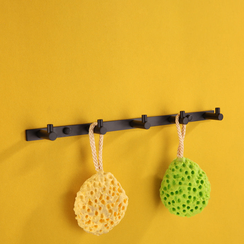 Contemporary Black Bathroom Accessory Kit in Metal with Towel Ring Towel Robe Hook (Row Hooks) Clearhalo 'Bathroom Hardware Sets' 'Bathroom Hardware' 'Bathroom Remodel & Bathroom Fixtures' 'bathroom_hardware_sets' 'Home Improvement' 'home_improvement' 'home_improvement_bathroom_hardware_sets' 7116617