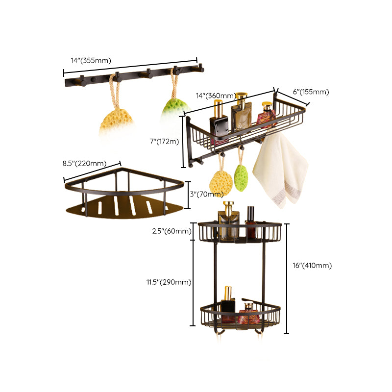 Contemporary Black Bathroom Accessory Kit in Metal with Towel Ring Clearhalo 'Bathroom Hardware Sets' 'Bathroom Hardware' 'Bathroom Remodel & Bathroom Fixtures' 'bathroom_hardware_sets' 'Home Improvement' 'home_improvement' 'home_improvement_bathroom_hardware_sets' 7116626