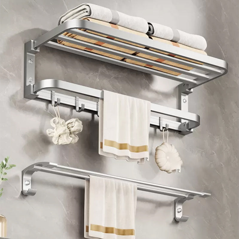 Modern Bathroom Accessories Hardware Set Silver Bathroom Accessories Hardware Set Towel Rack with Tower Hanger （Double Rods） Clearhalo 'Bathroom Hardware Sets' 'Bathroom Hardware' 'Bathroom Remodel & Bathroom Fixtures' 'bathroom_hardware_sets' 'Home Improvement' 'home_improvement' 'home_improvement_bathroom_hardware_sets' 7116631