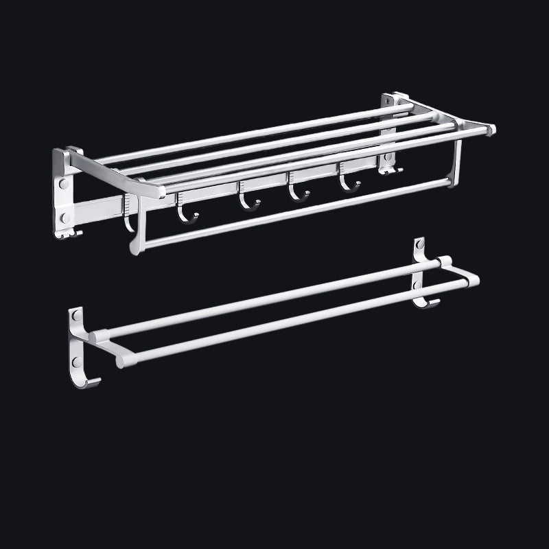 Contemporary Silver Metal Bathroom Accessory Kit with Towel Bar Matte Silver Towel Rack with Towel Bar Clearhalo 'Bathroom Hardware Sets' 'Bathroom Hardware' 'Bathroom Remodel & Bathroom Fixtures' 'bathroom_hardware_sets' 'Home Improvement' 'home_improvement' 'home_improvement_bathroom_hardware_sets' 7116664