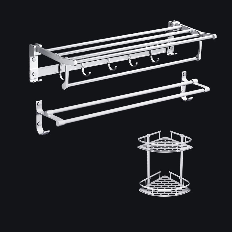 Contemporary Silver Metal Bathroom Accessory Kit with Towel Bar Matte Silver 3-Piece Set (Towel Bar) Clearhalo 'Bathroom Hardware Sets' 'Bathroom Hardware' 'Bathroom Remodel & Bathroom Fixtures' 'bathroom_hardware_sets' 'Home Improvement' 'home_improvement' 'home_improvement_bathroom_hardware_sets' 7116667