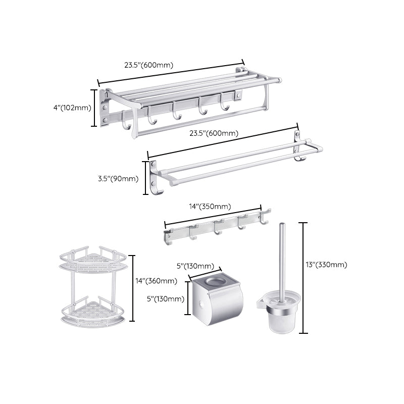 Contemporary Silver Metal Bathroom Accessory Kit with Towel Bar Clearhalo 'Bathroom Hardware Sets' 'Bathroom Hardware' 'Bathroom Remodel & Bathroom Fixtures' 'bathroom_hardware_sets' 'Home Improvement' 'home_improvement' 'home_improvement_bathroom_hardware_sets' 7116672