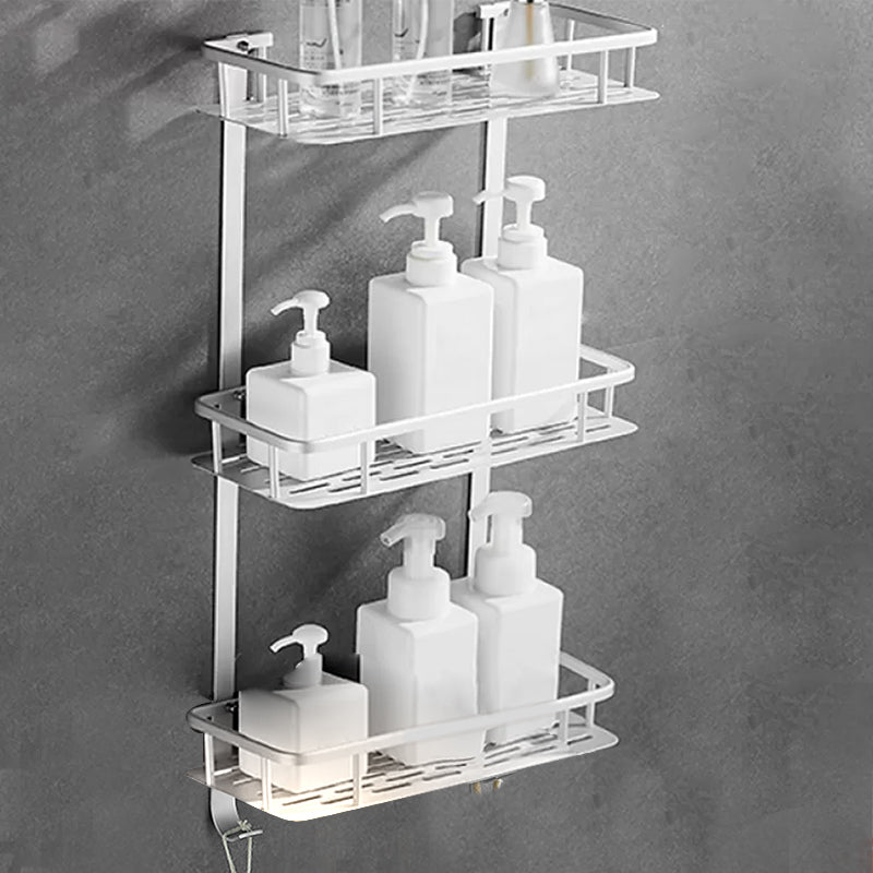 Contemporary Metal Bathroom Accessories Hardware Set with Bath Shelf Silver Three Tier Square Bathroom Shelf Clearhalo 'Bathroom Hardware Sets' 'Bathroom Hardware' 'Bathroom Remodel & Bathroom Fixtures' 'bathroom_hardware_sets' 'Home Improvement' 'home_improvement' 'home_improvement_bathroom_hardware_sets' 7116688