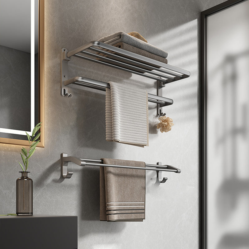 Modern Bathroom Accessories Hardware Set Grey Bathroom Hardware Towel Rack with Tower Hanger （Double Rods） Clearhalo 'Bathroom Hardware Sets' 'Bathroom Hardware' 'Bathroom Remodel & Bathroom Fixtures' 'bathroom_hardware_sets' 'Home Improvement' 'home_improvement' 'home_improvement_bathroom_hardware_sets' 7116767