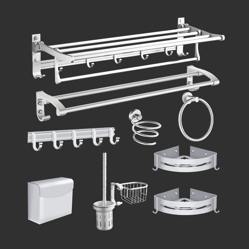 Modern Bathroom Accessories Hardware Set Silver Bathroom Accessory Kit 9-Piece Set (Enlarged Square Tissue Box) Clearhalo 'Bathroom Hardware Sets' 'Bathroom Hardware' 'Bathroom Remodel & Bathroom Fixtures' 'bathroom_hardware_sets' 'Home Improvement' 'home_improvement' 'home_improvement_bathroom_hardware_sets' 7116817
