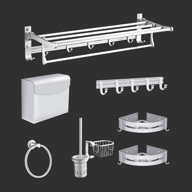 Modern Bathroom Accessories Hardware Set Silver Bathroom Accessory Kit 7-Piece Set (Enlarged Square Tissue Box) Clearhalo 'Bathroom Hardware Sets' 'Bathroom Hardware' 'Bathroom Remodel & Bathroom Fixtures' 'bathroom_hardware_sets' 'Home Improvement' 'home_improvement' 'home_improvement_bathroom_hardware_sets' 7116818