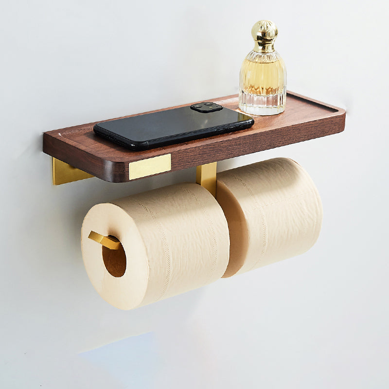 6-Piece Walnut Bathroom Accessory Set Metal Gold Bath Hardware Set Concave Paper Towel Holder-Double Clearhalo 'Bathroom Hardware Sets' 'Bathroom Hardware' 'Bathroom Remodel & Bathroom Fixtures' 'bathroom_hardware_sets' 'Home Improvement' 'home_improvement' 'home_improvement_bathroom_hardware_sets' 7116847