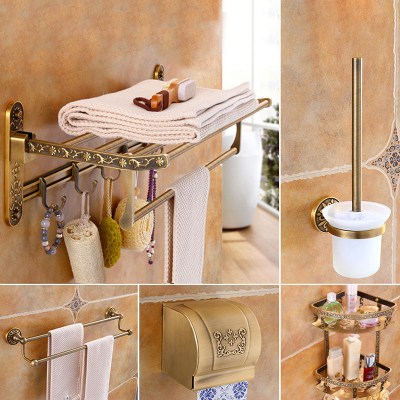 Traditional Vintage Brass Bathroom Accessory As Individual Or As a Set Brass 5-Piece Set (Toilet Paper Holder) Clearhalo 'Bathroom Hardware Sets' 'Bathroom Hardware' 'Bathroom Remodel & Bathroom Fixtures' 'bathroom_hardware_sets' 'Home Improvement' 'home_improvement' 'home_improvement_bathroom_hardware_sets' 7116896